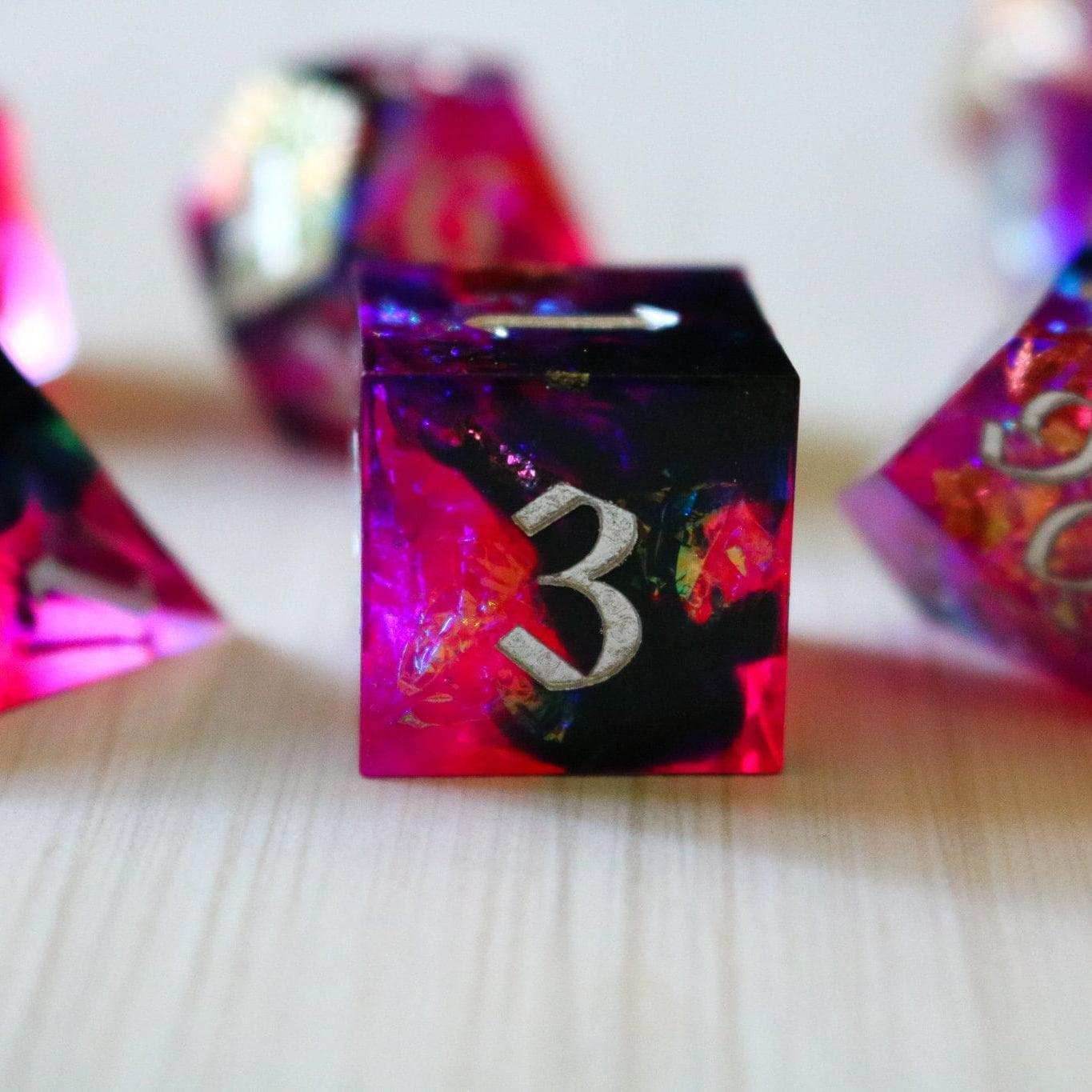 Pink/Silver Handmade Sharp Edge Resin DND Dice Set - Only 1 D20