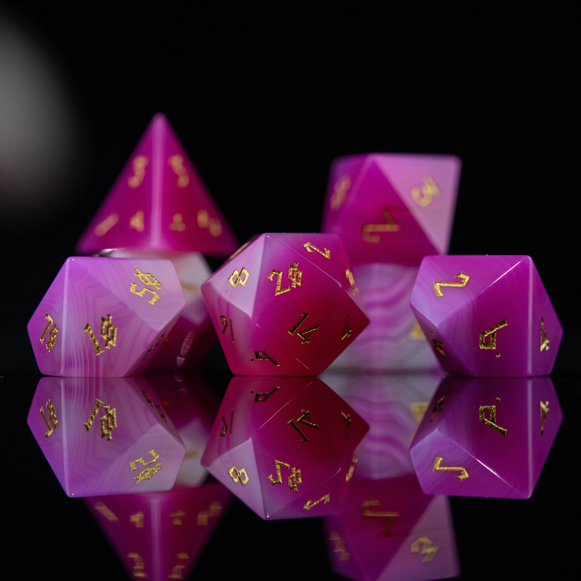 Pink Agate Stone Dice Set - 
