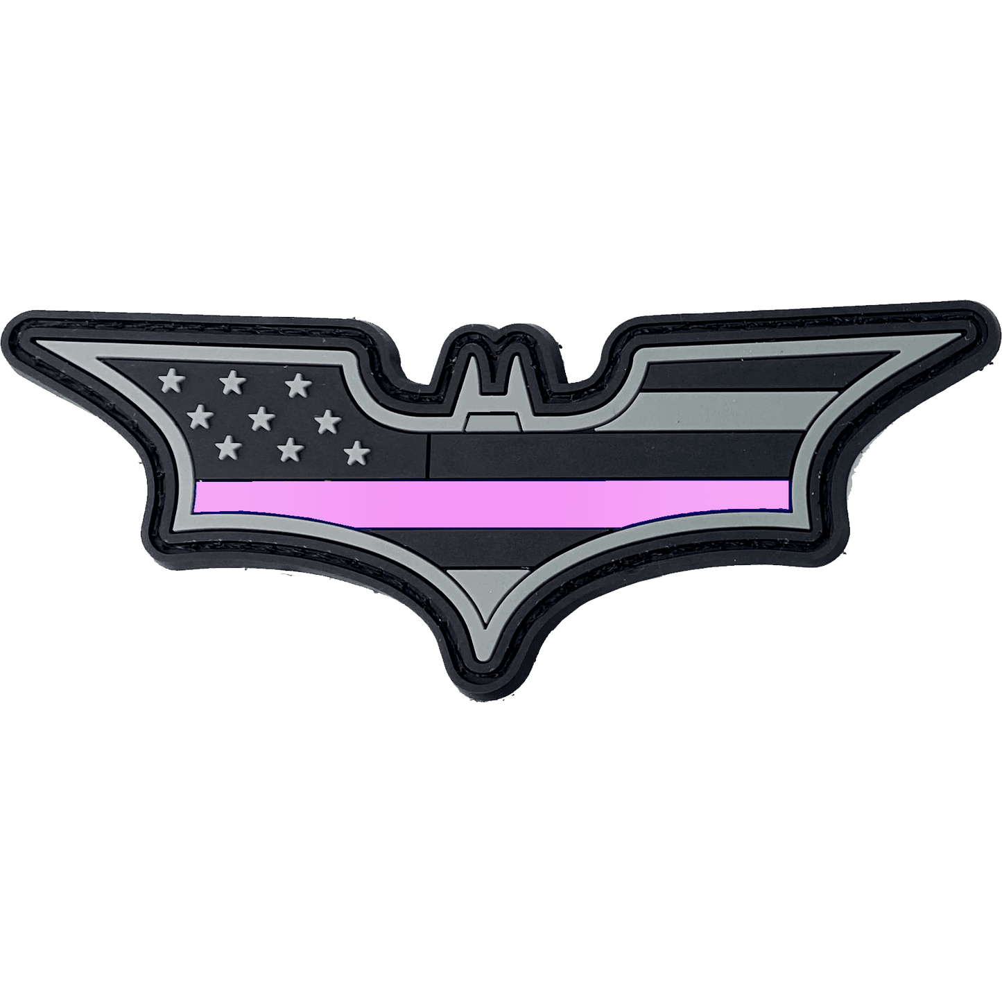 BL15-022 Super Hero inspired Bat Thin Pink Line PVC Patch hook and loop back Police Breast Cancer Awareness - 