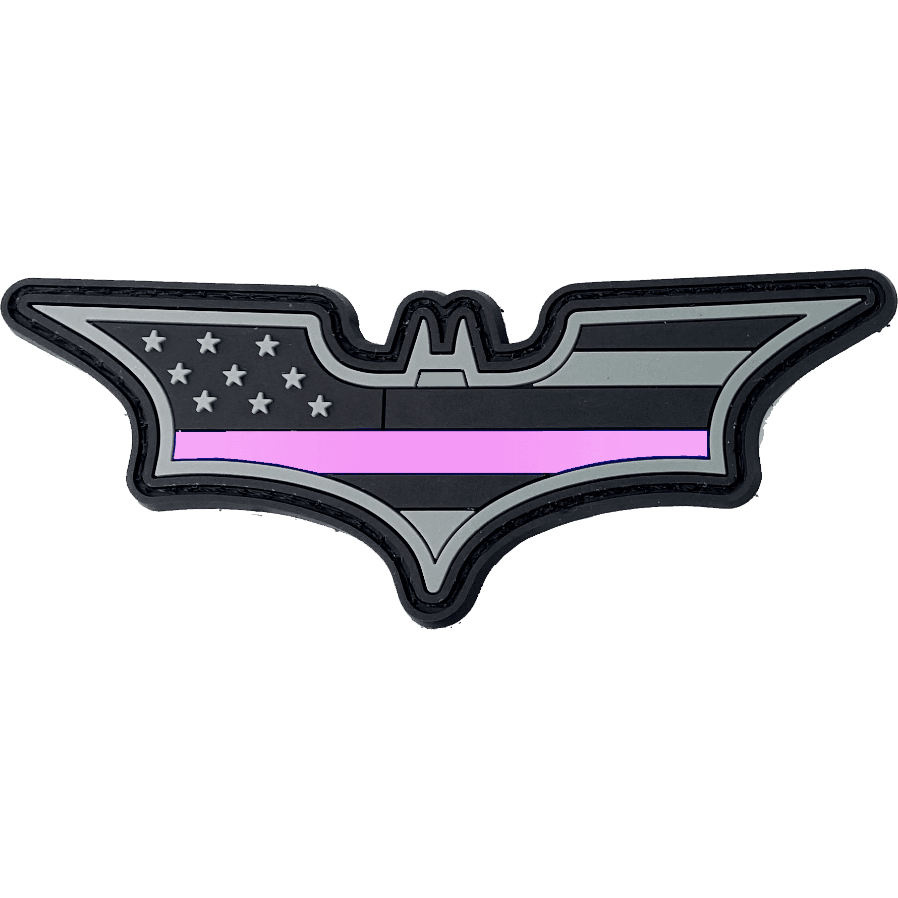 BL15-022 Super Hero inspired Bat Thin Pink Line PVC Patch hook and loop back Police Breast Cancer Awareness - 