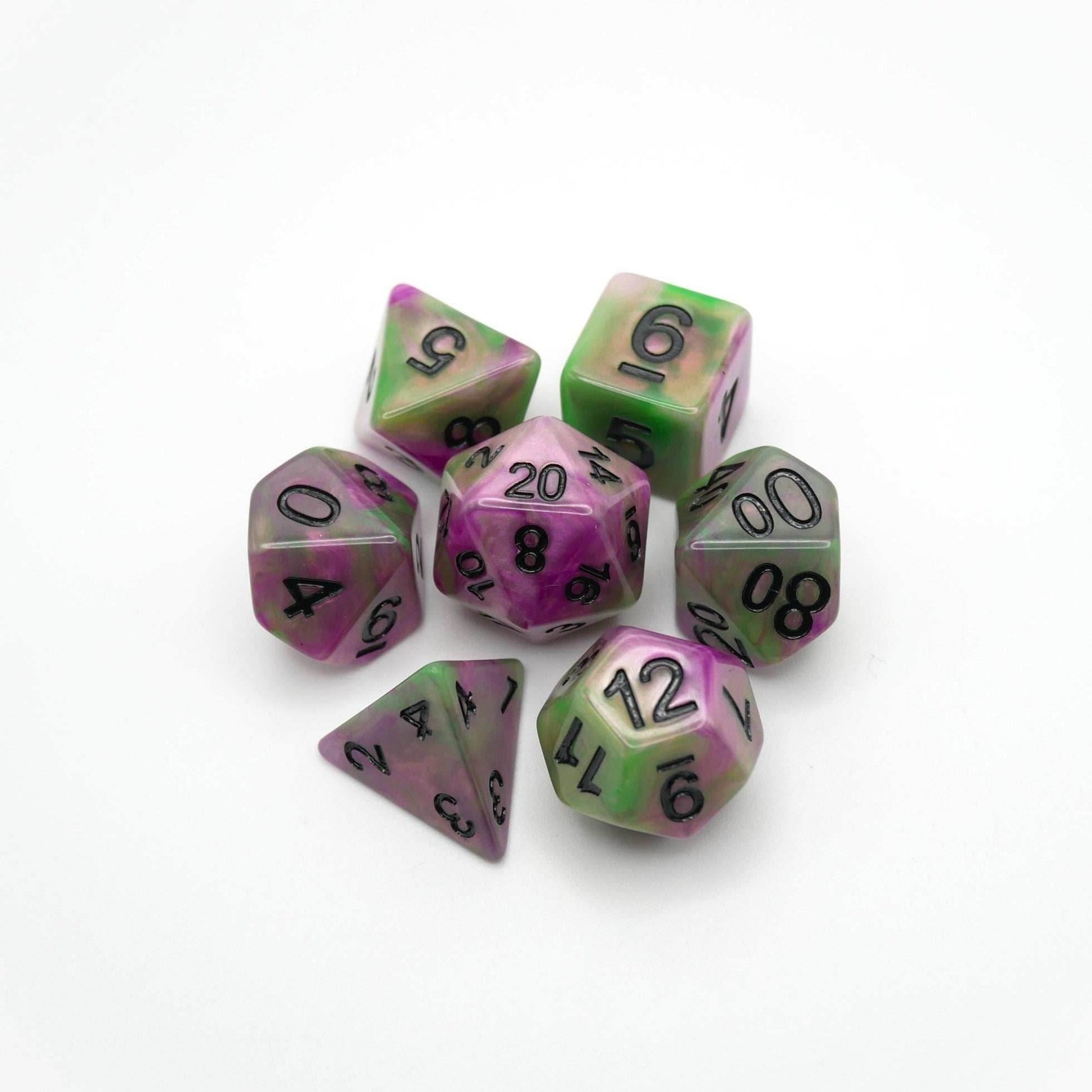 Poison Petals - 7 Piece DnD Dice Set | Acrylic RPG Gaming Dice - 