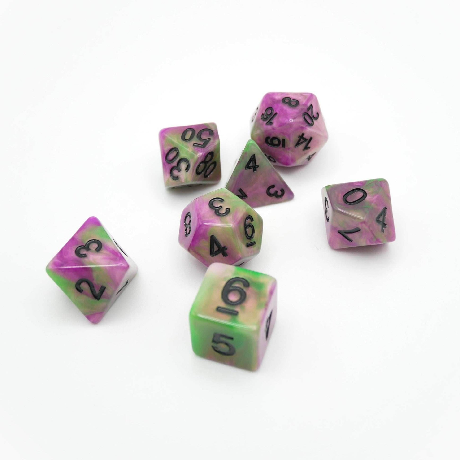 Poison Petals - 7 Piece DnD Dice Set | Acrylic RPG Gaming Dice - 