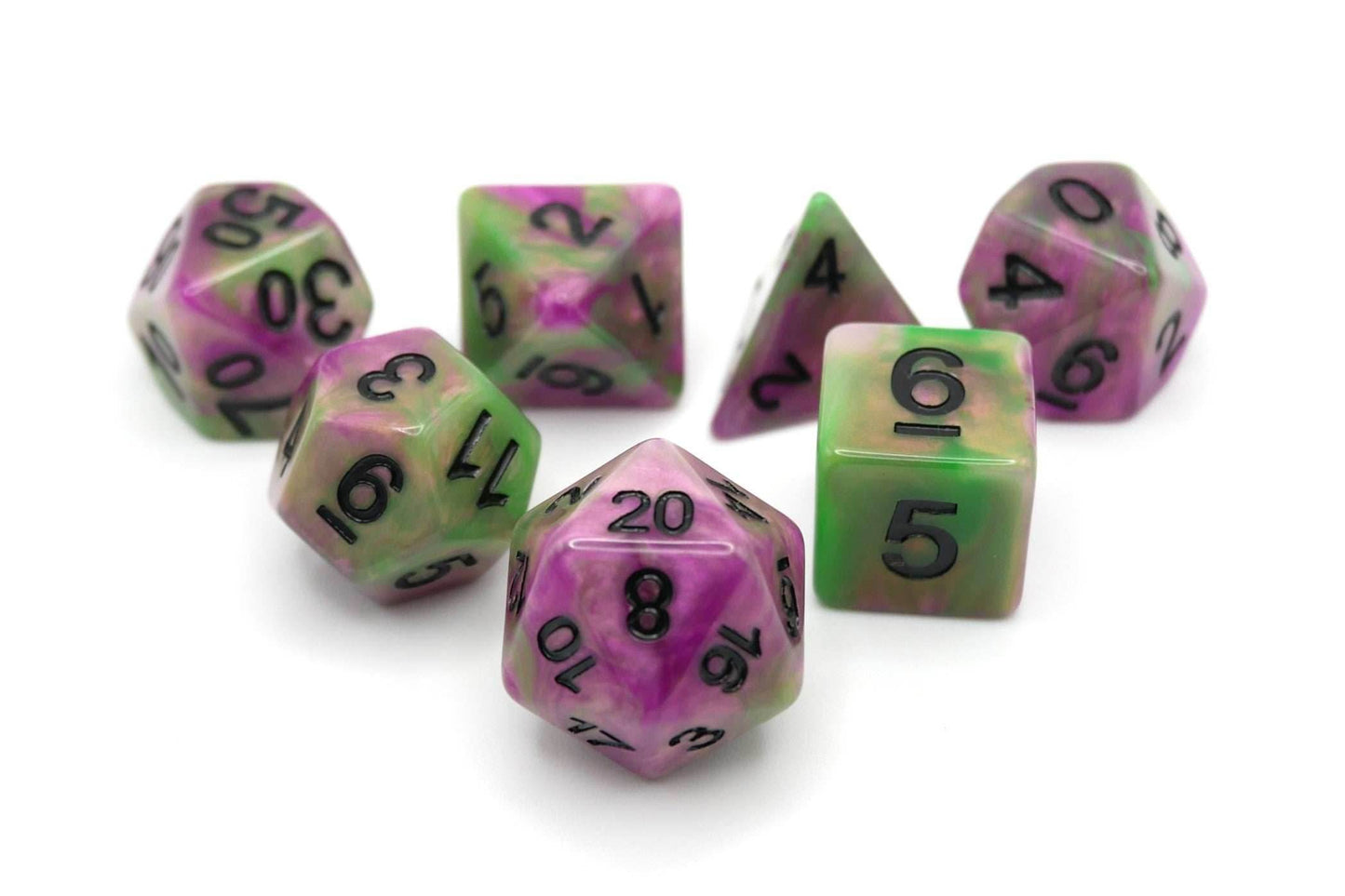 Poison Petals - 7 Piece DnD Dice Set | Acrylic RPG Gaming Dice - 