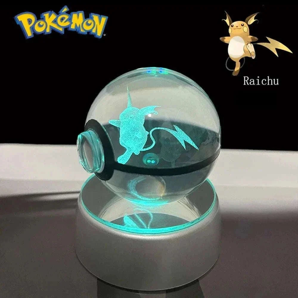 Pokemon 3D Crystal Ball Pikachu Gengar Eevee Mewtwo Anime Pokeball with Led Night Light Base
