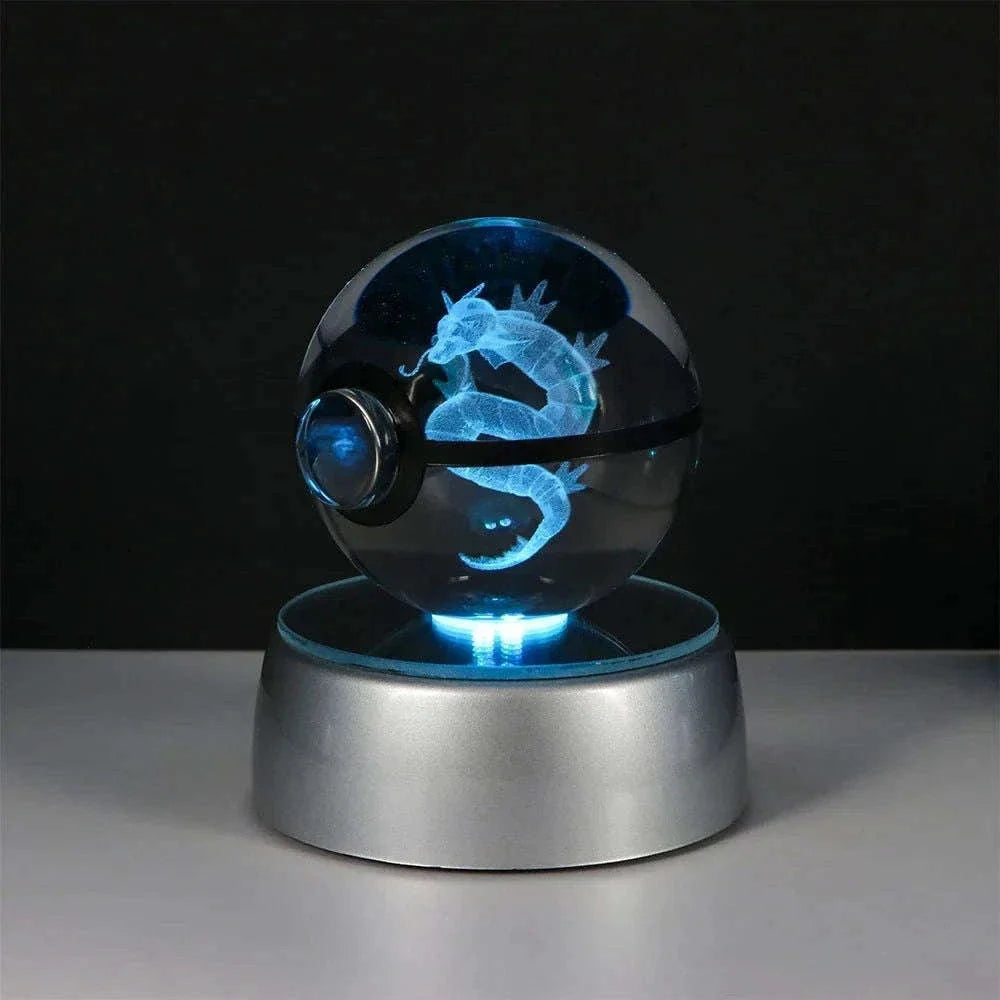 Pokemon 3D Crystal Ball Pikachu Gengar Eevee Mewtwo Anime Pokeball with Led Night Light Base