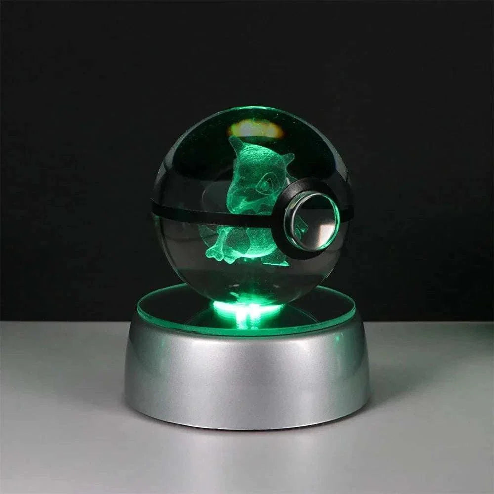 Pokemon 3D Crystal Ball Pikachu Gengar Eevee Mewtwo Anime Pokeball with Led Night Light Base