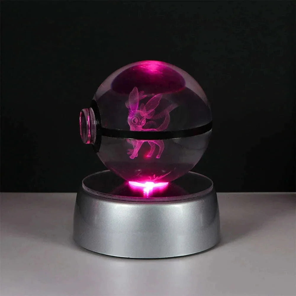 Pokemon 3D Crystal Ball Pikachu Gengar Eevee Mewtwo Anime Pokeball with Led Night Light Base