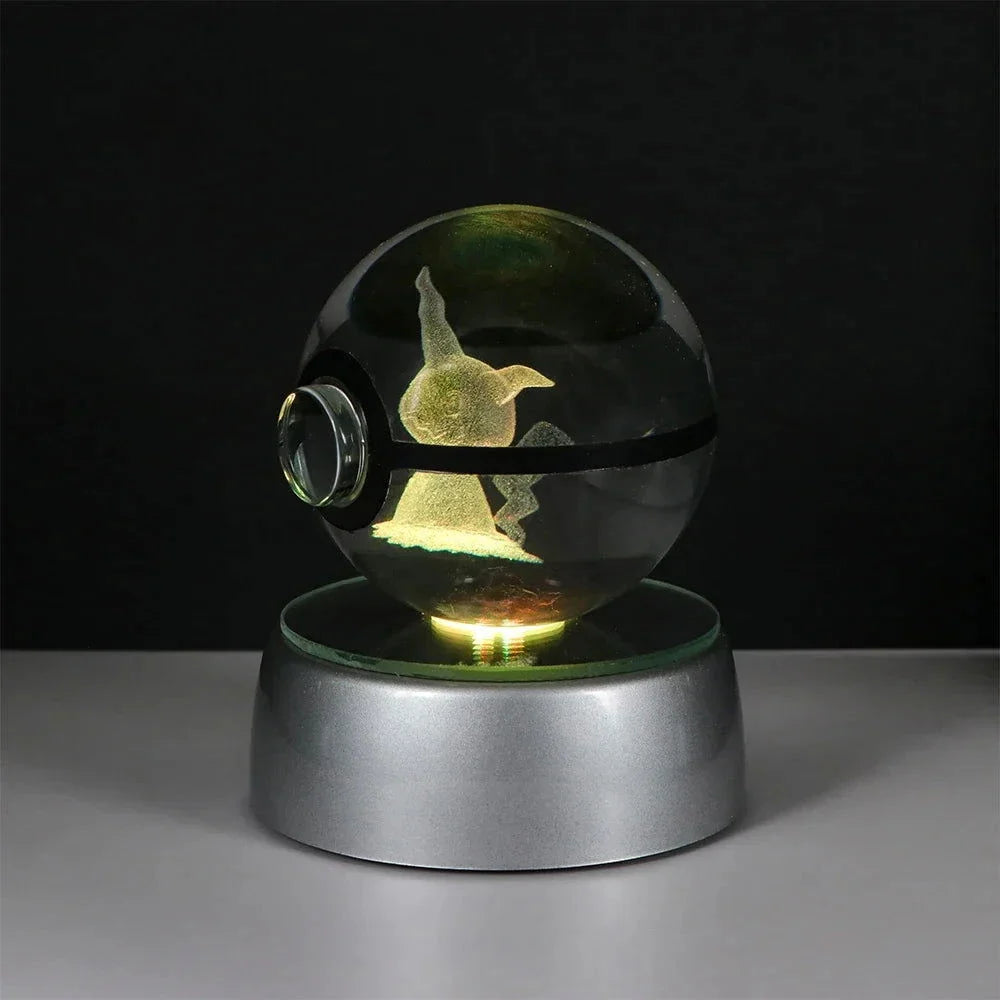 Pokemon 3D Crystal Ball Pikachu Gengar Eevee Mewtwo Anime Pokeball with Led Night Light Base