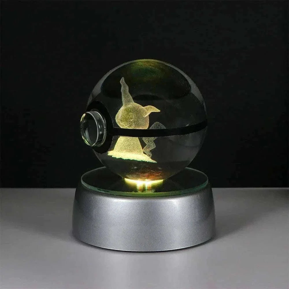 Pokemon 3D Crystal Ball Pikachu Gengar Eevee Mewtwo Anime Pokeball with Led Night Light Base