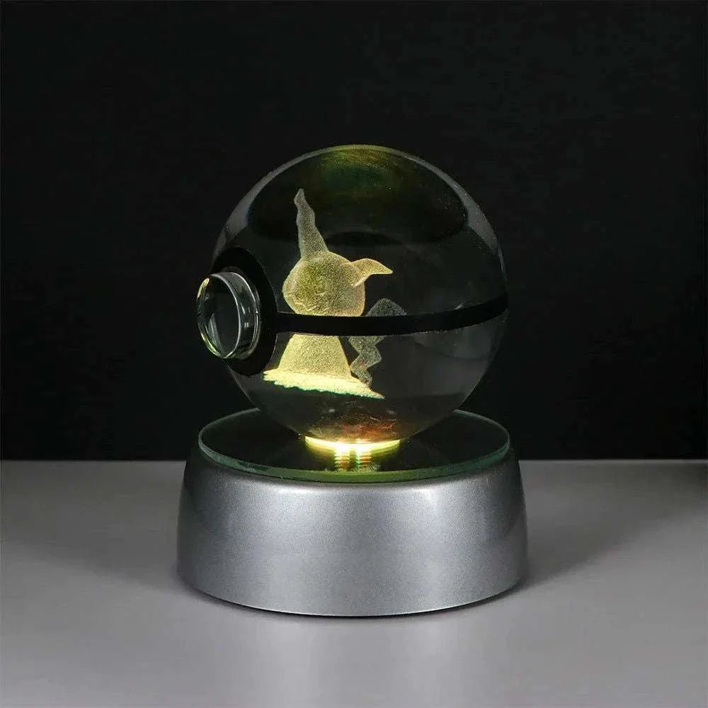 Pokemon 3D Crystal Ball Pikachu Gengar Eevee Mewtwo Anime Pokeball with Led Night Light Base