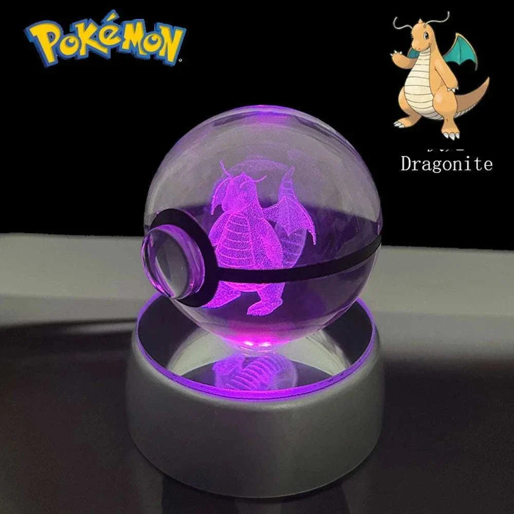 Pokemon 3D Crystal Ball Pikachu Gengar Eevee Mewtwo Anime Pokeball with Led Night Light Base