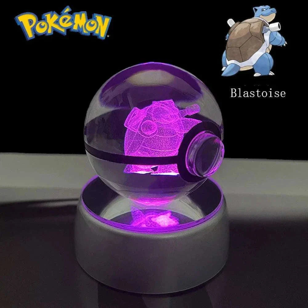 Pokemon 3D Crystal Ball Pikachu Gengar Eevee Mewtwo Anime Pokeball with Led Night Light Base
