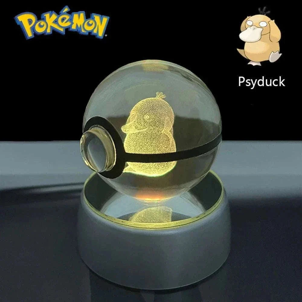 Pokemon 3D Crystal Ball Pikachu Gengar Eevee Mewtwo Anime Pokeball with Led Night Light Base