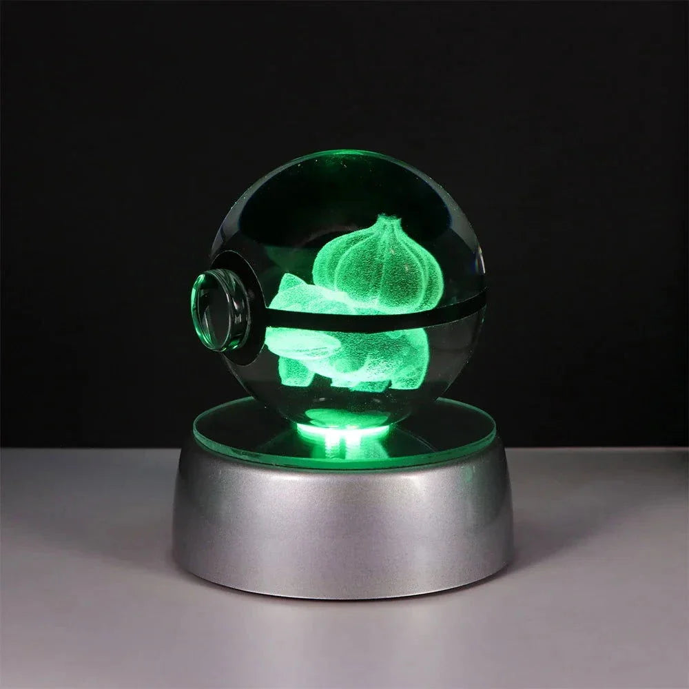 Pokemon 3D Crystal Ball Pikachu Gengar Eevee Mewtwo Anime Pokeball with Led Night Light Base