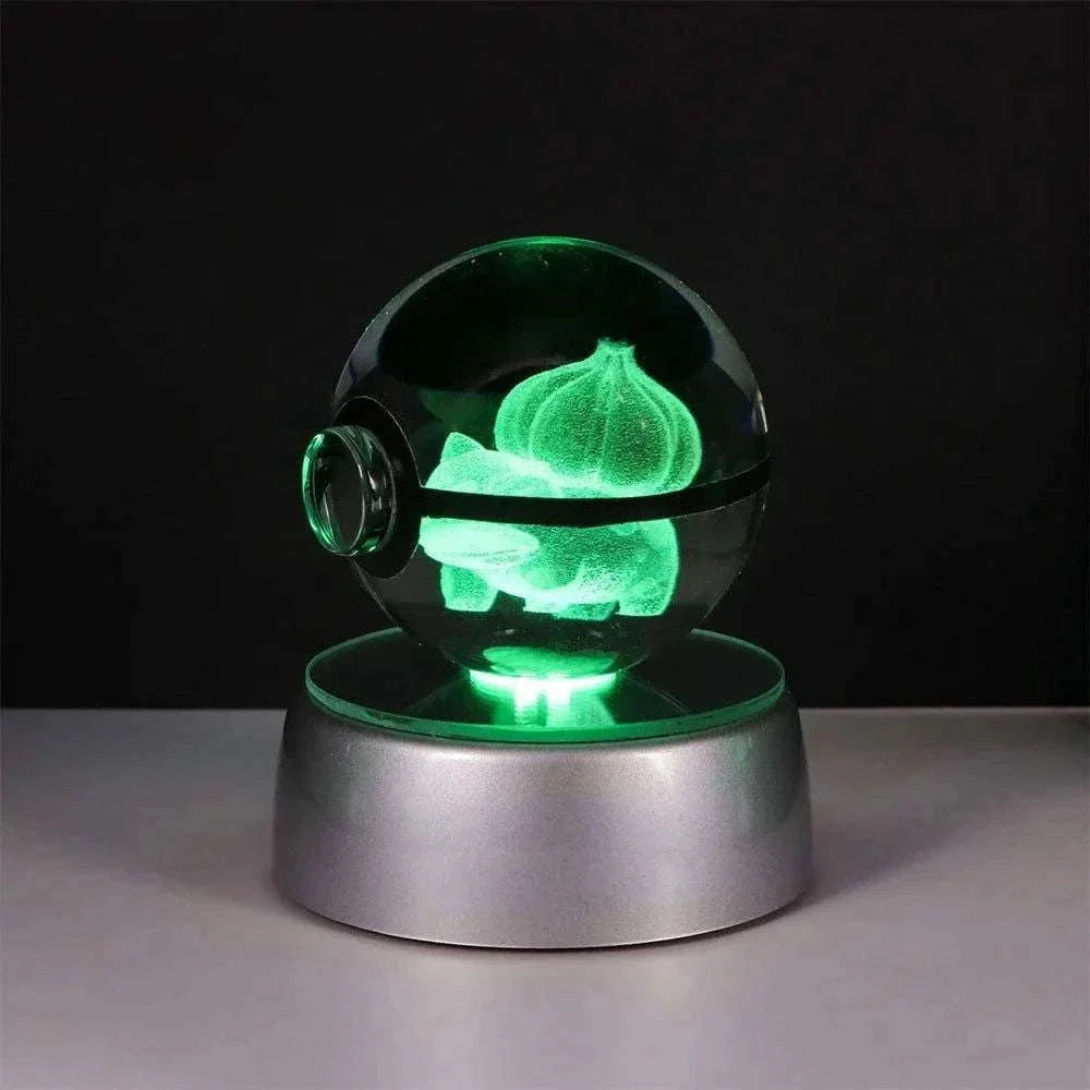 Pokemon 3D Crystal Ball Pikachu Gengar Eevee Mewtwo Anime Pokeball with Led Night Light Base