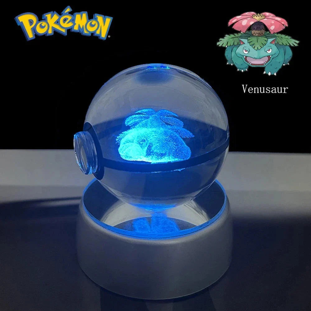 Pokemon 3D Crystal Ball Pikachu Gengar Eevee Mewtwo Anime Pokeball with Led Night Light Base