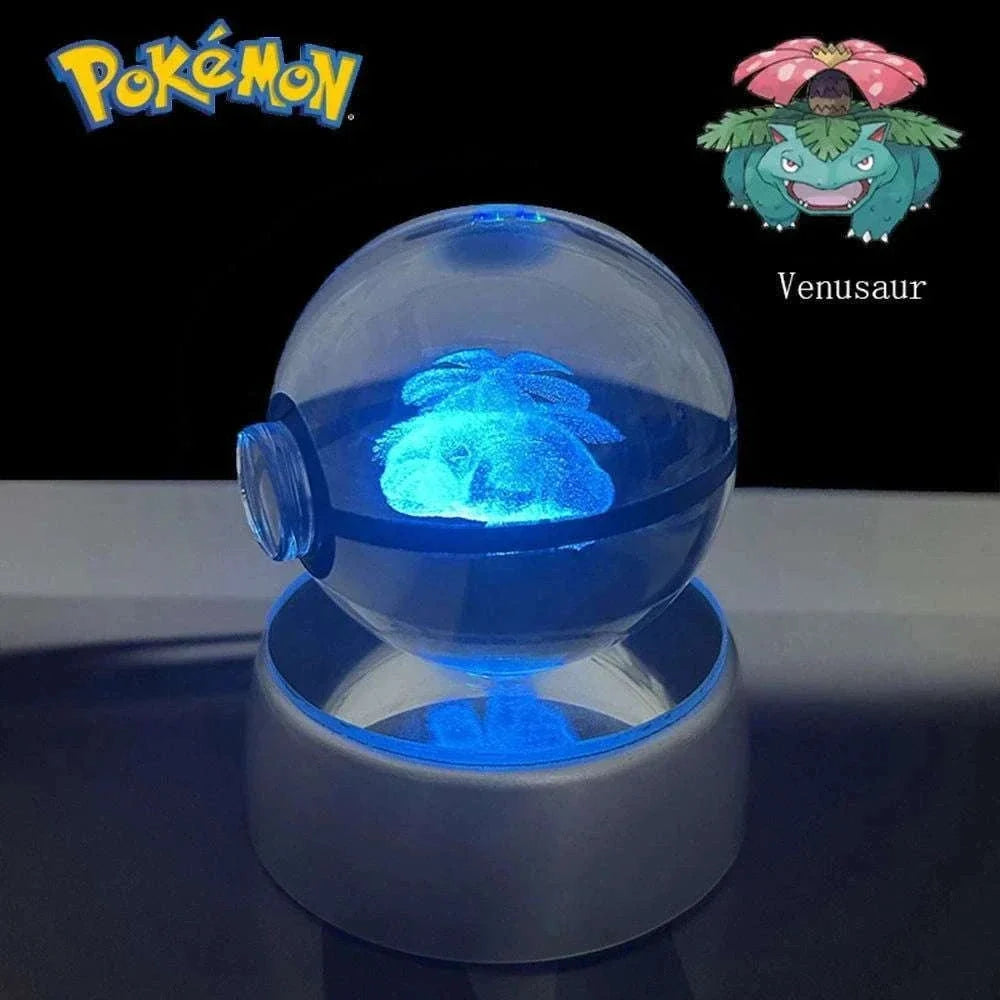Pokemon 3D Crystal Ball Pikachu Gengar Eevee Mewtwo Anime Pokeball with Led Night Light Base