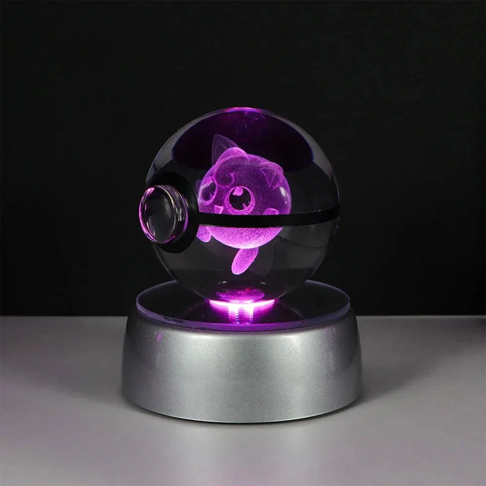 Pokemon 3D Crystal Ball Pikachu Gengar Eevee Mewtwo Anime Pokeball with Led Night Light Base
