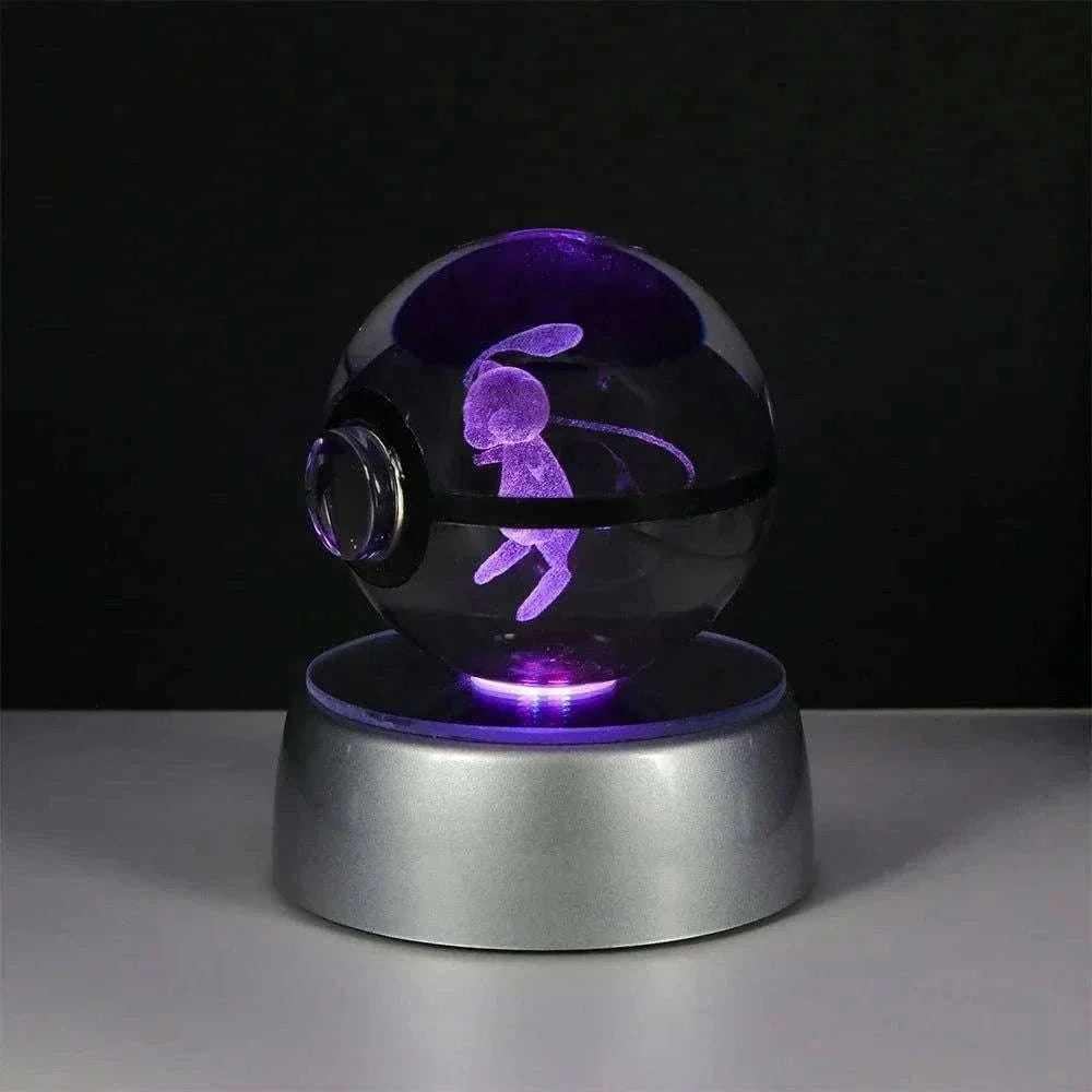 Pokemon 3D Crystal Ball Pikachu Gengar Eevee Mewtwo Anime Pokeball with Led Night Light Base