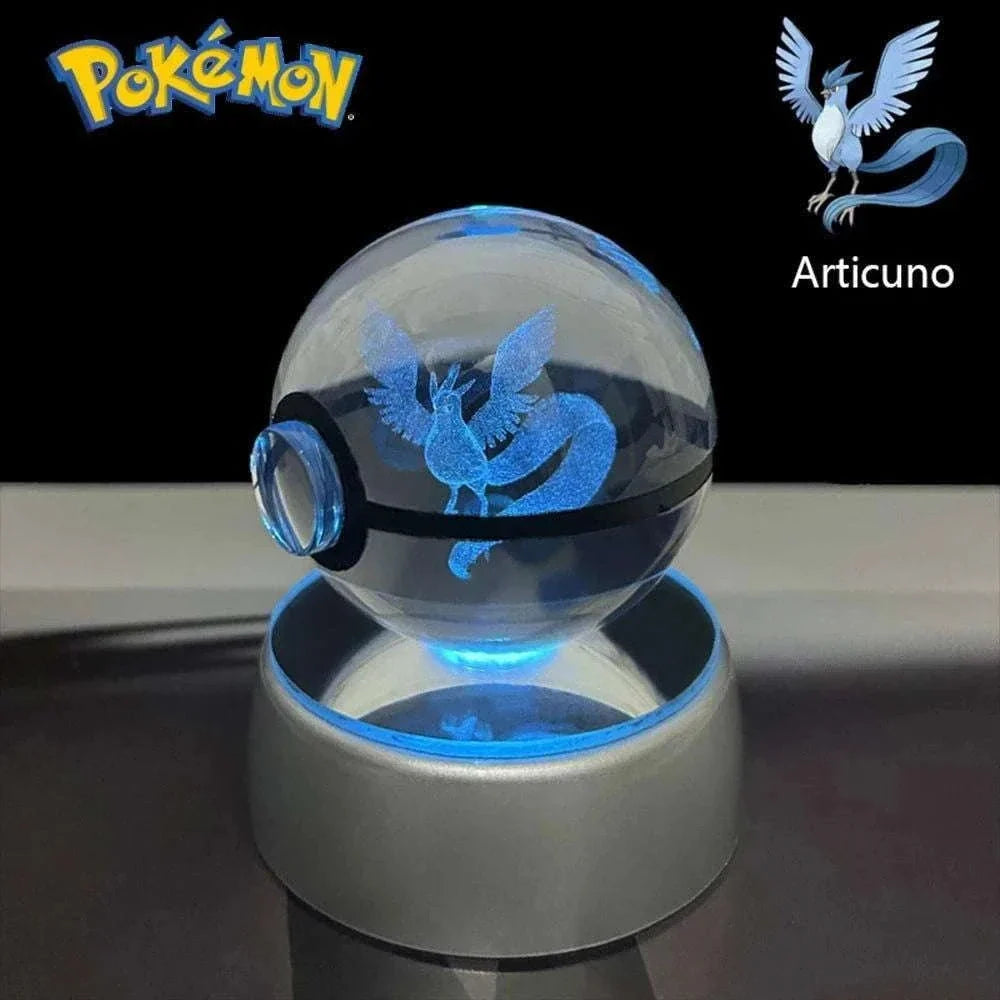 Pokemon 3D Crystal Ball Pikachu Gengar Eevee Mewtwo Anime Pokeball with Led Night Light Base