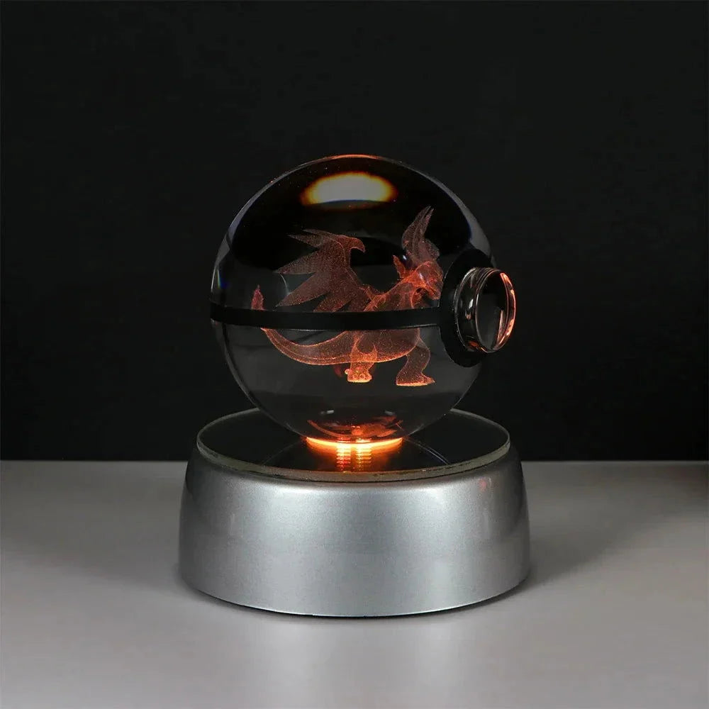 Pokemon 3D Crystal Ball Pikachu Gengar Eevee Mewtwo Anime Pokeball with Led Night Light Base