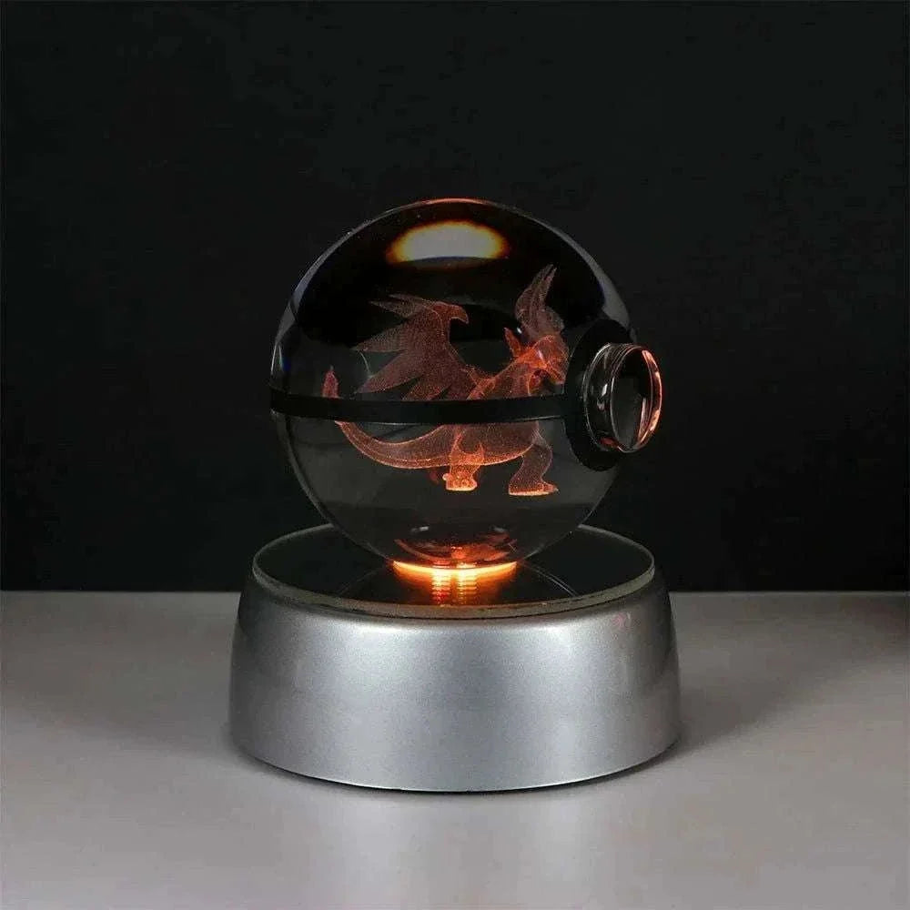 Pokemon 3D Crystal Ball Pikachu Gengar Eevee Mewtwo Anime Pokeball with Led Night Light Base