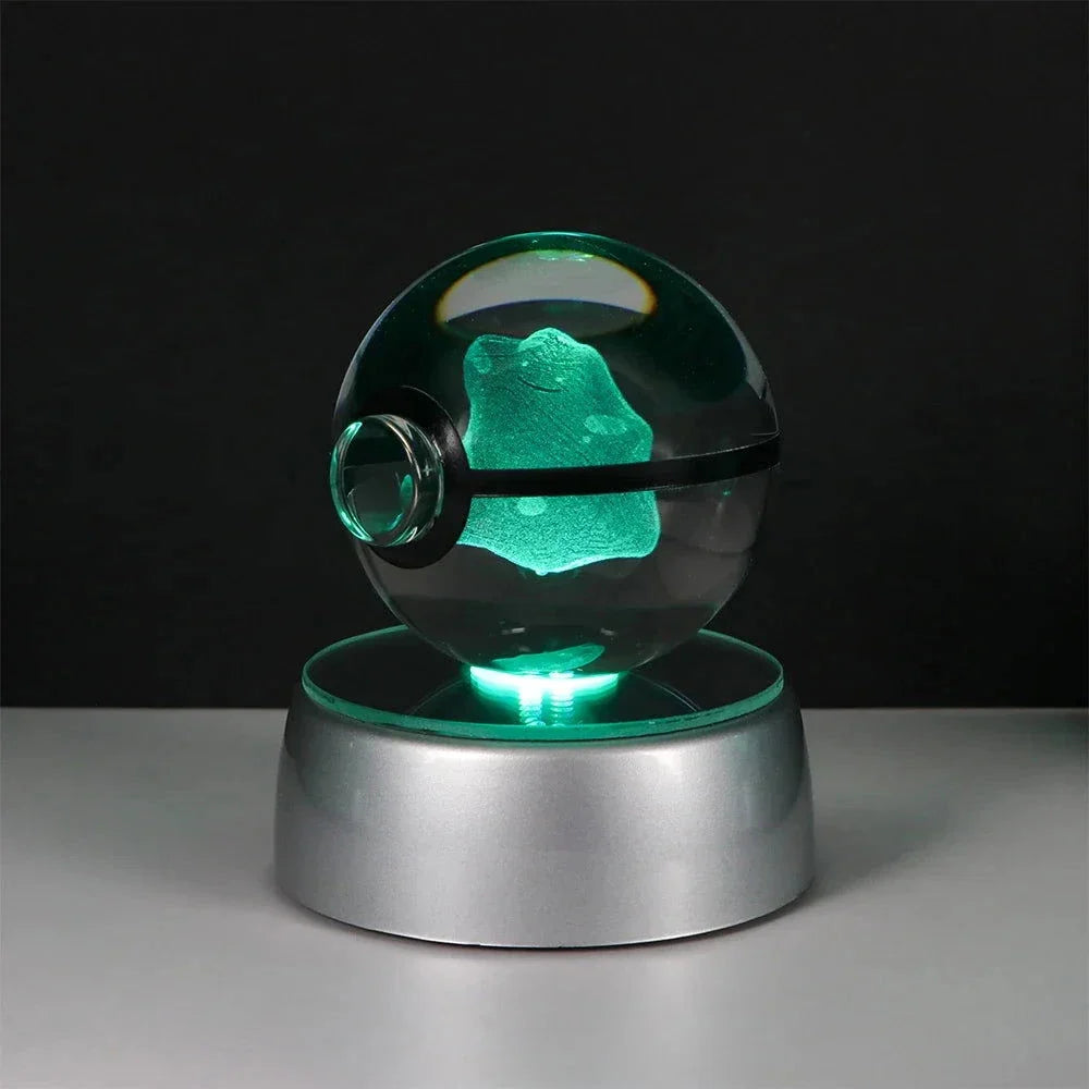 Pokemon 3D Crystal Ball Pikachu Gengar Eevee Mewtwo Anime Pokeball with Led Night Light Base