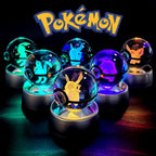 Pokemon 3D Crystal Pokeball with LED Light Base, Kids Anime Toy Gifts 2 in