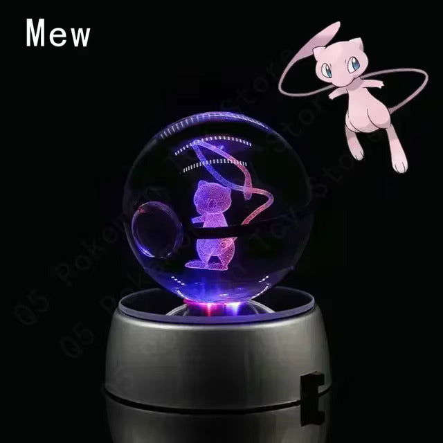 Pokemon 3D Crystal Pokeball with LED Light Base, Kids Anime Toy Gifts 2 in