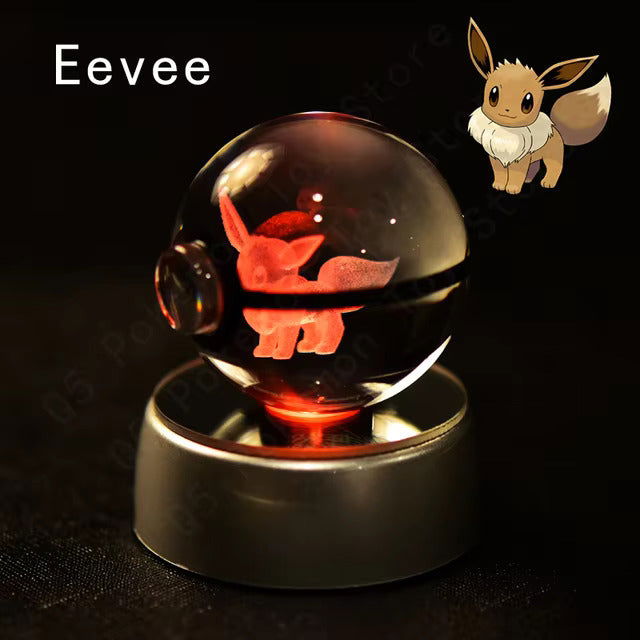 Pokemon 3D Crystal Pokeball with LED Light Base, Kids Anime Toy Gifts 2 in