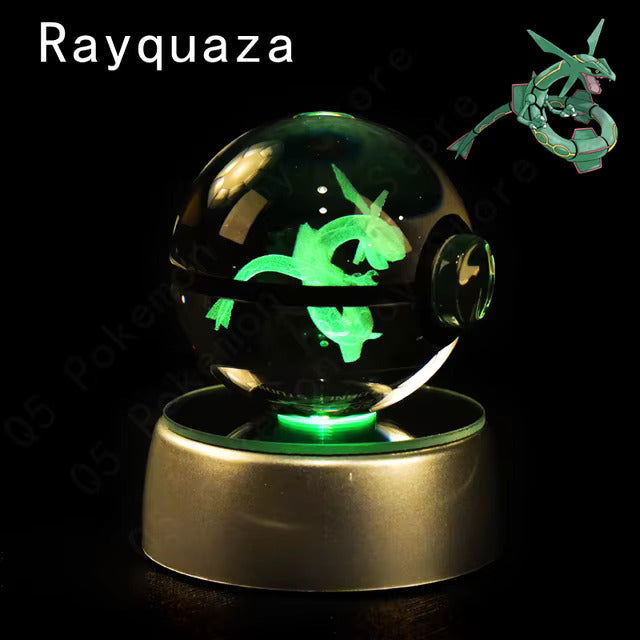 Pokemon 3D Crystal Pokeball with LED Light Base, Kids Anime Toy Gifts 2 in
