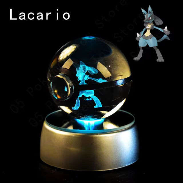 Pokemon 3D Crystal Pokeball with LED Light Base, Kids Anime Toy Gifts 2 in