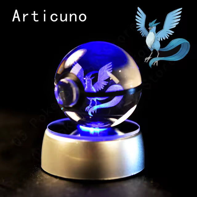 Pokemon 3D Crystal Pokeball with LED Light Base, Kids Anime Toy Gifts 2 in