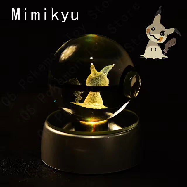 Pokemon 3D Crystal Pokeball with LED Light Base, Kids Anime Toy Gifts 2 in