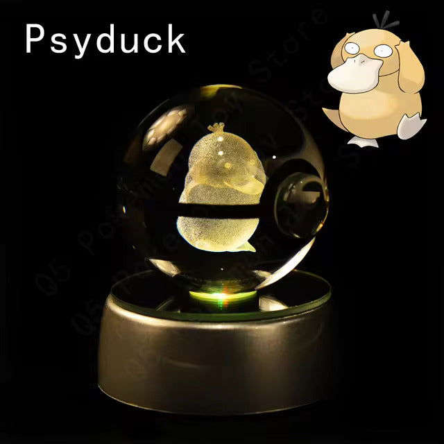 Pokemon 3D Crystal Pokeball with LED Light Base, Kids Anime Toy Gifts 2 in