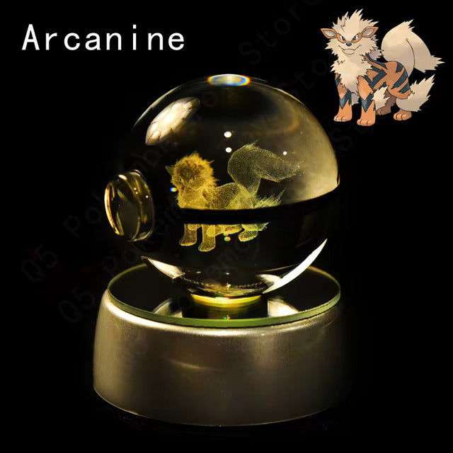 Pokemon 3D Crystal Pokeball with LED Light Base, Kids Anime Toy Gifts 2 in
