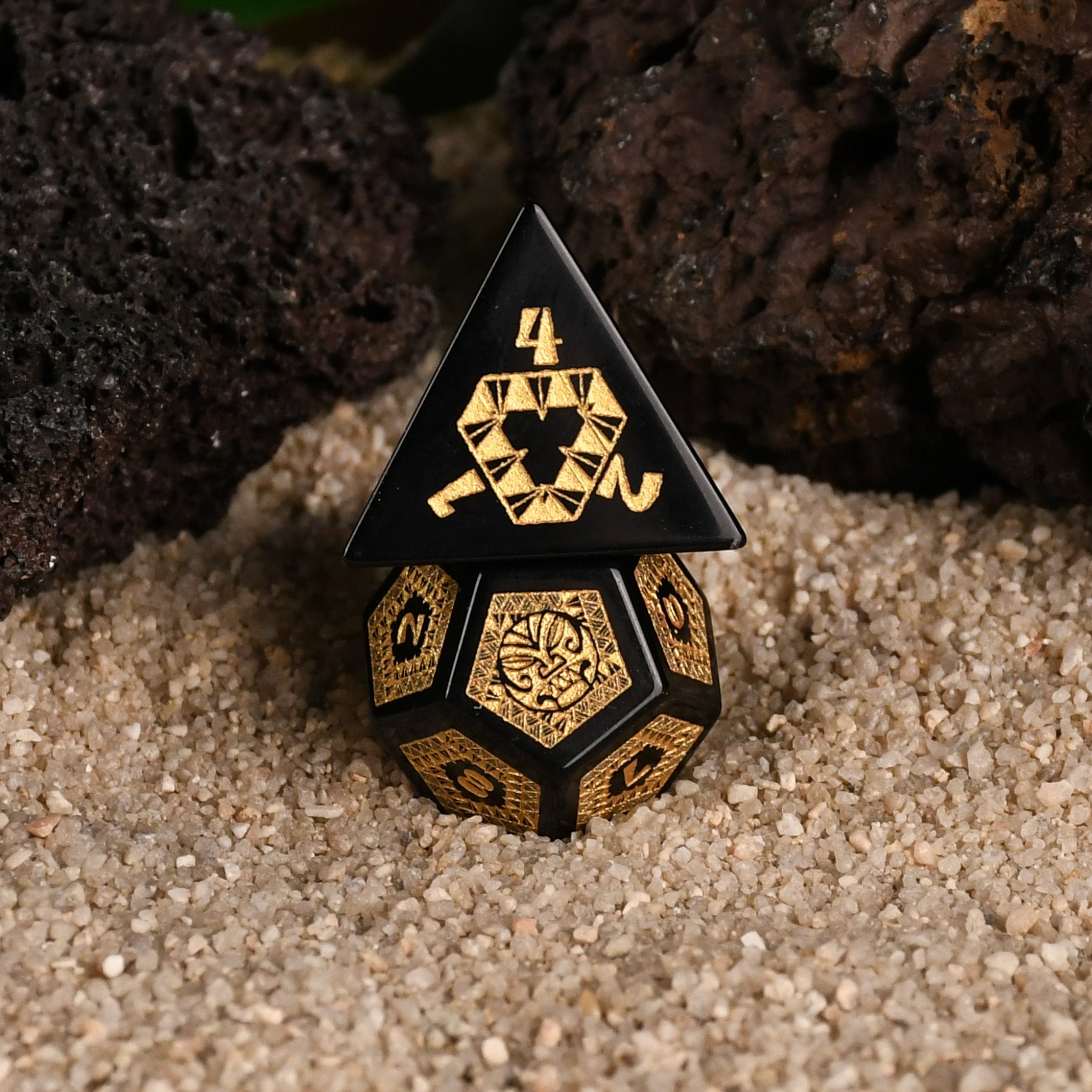 Polynesian Black Obsidian Stone Dice Set