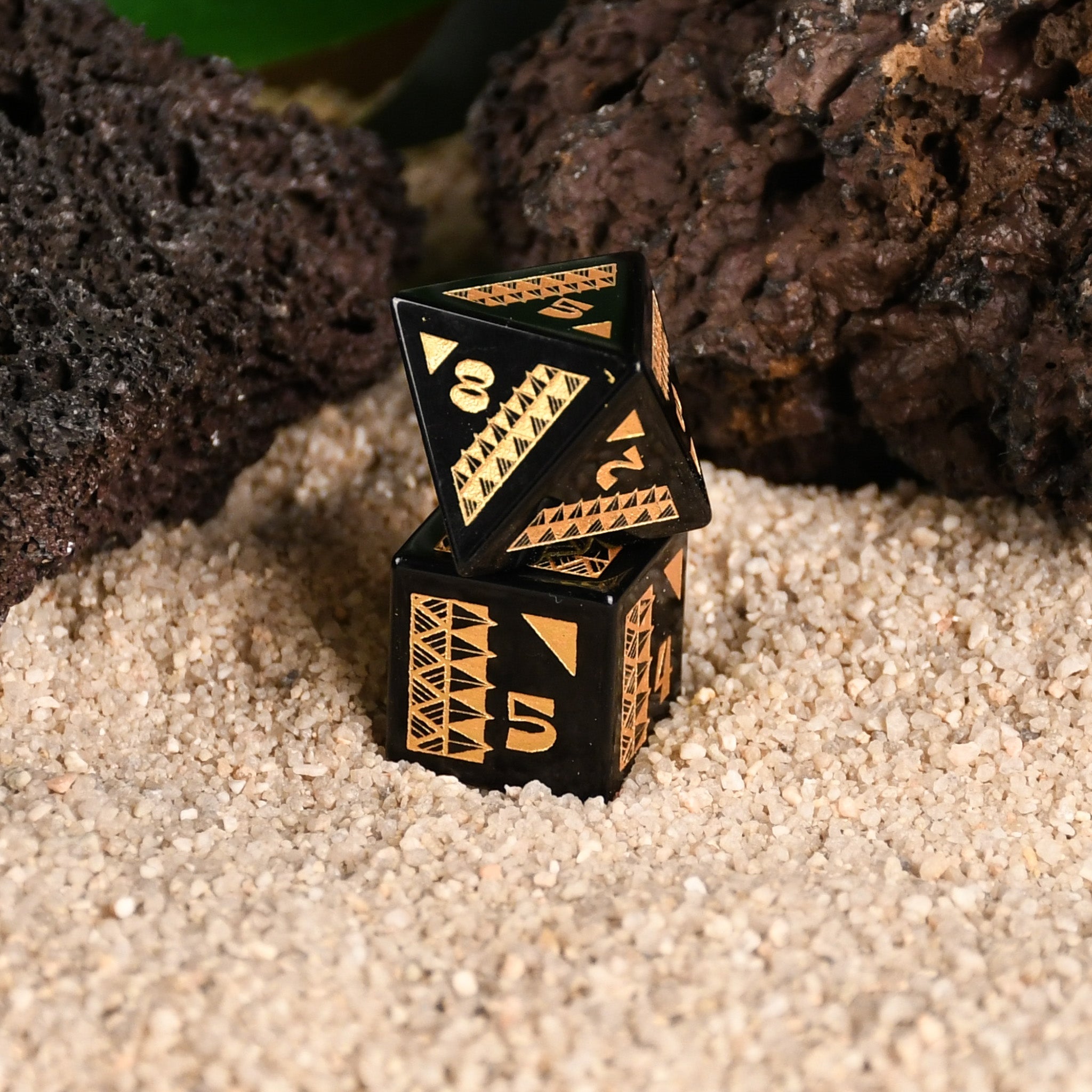 Polynesian Black Obsidian Stone Dice Set