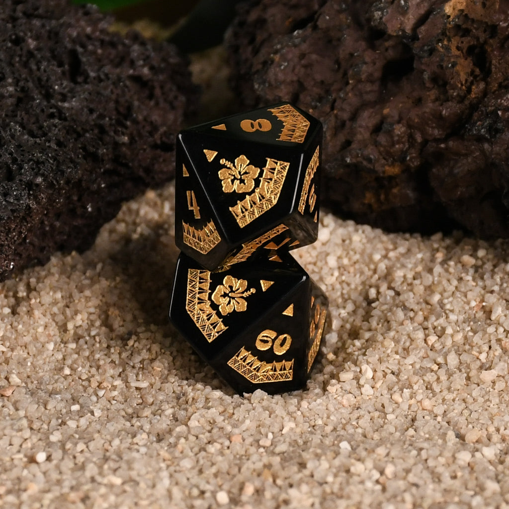 Polynesian Black Obsidian Stone Dice Set