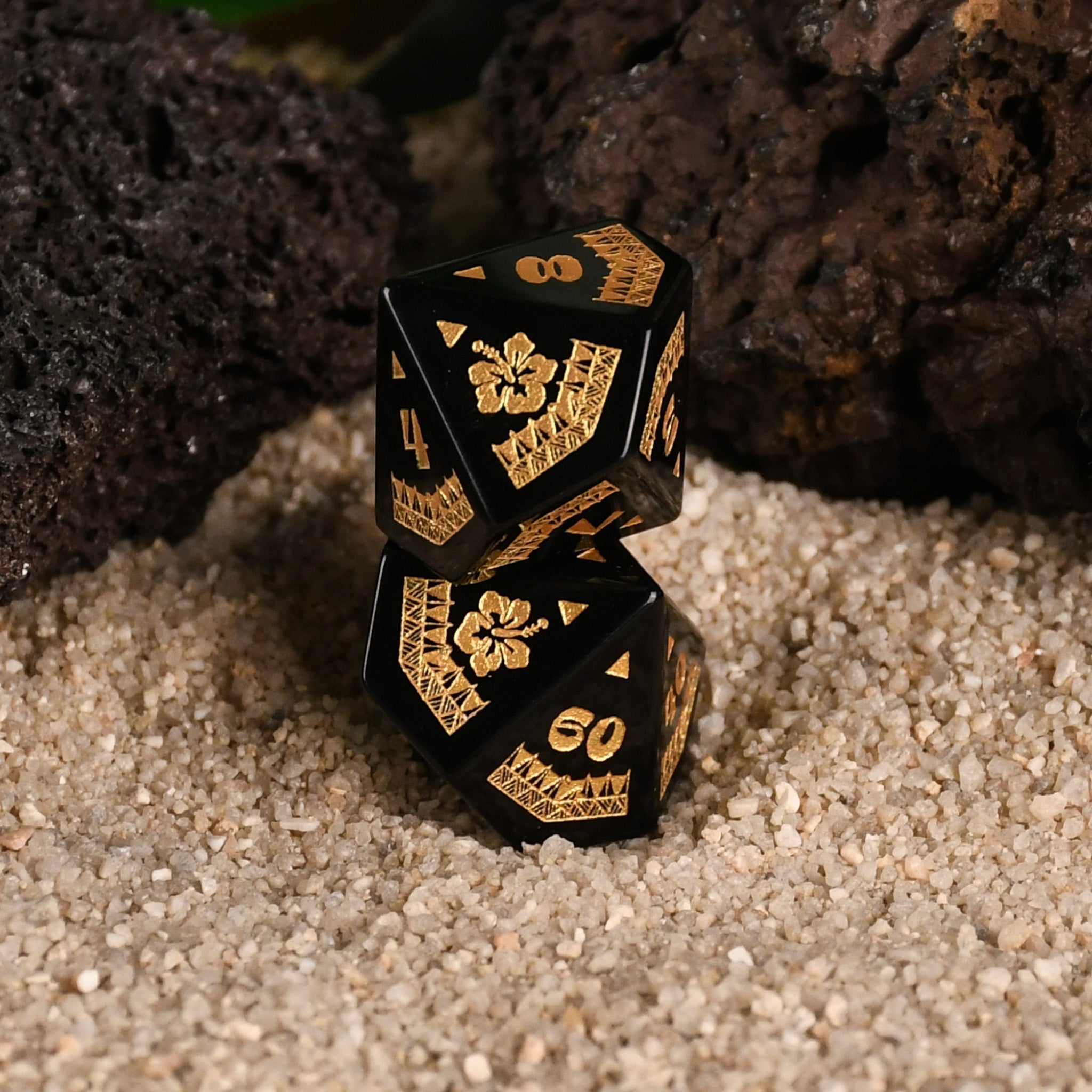 Polynesian Black Obsidian Stone Dice Set