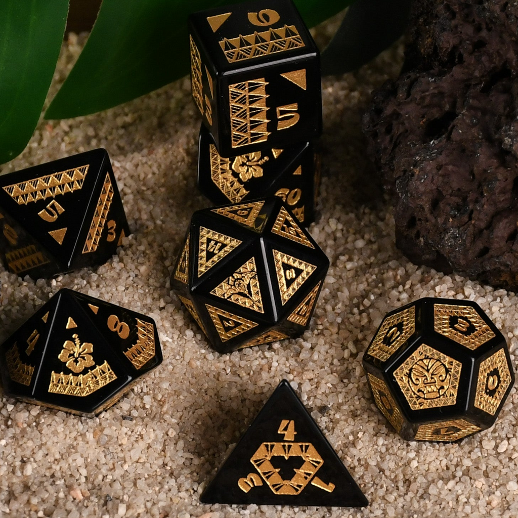 Polynesian Black Obsidian Stone Dice Set