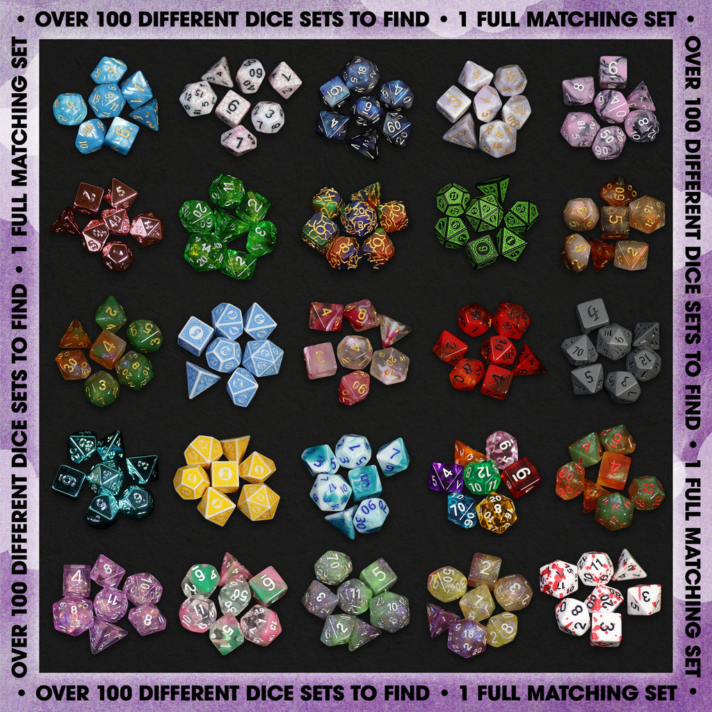 Premium Mystery Dice 6 Pack – Dice, Pins, and Stickers! No Duplicates!