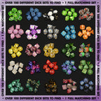 Premium Mystery Dice Set – 100's of different dice, stickers and pins! Handpacked in Portland, OR.