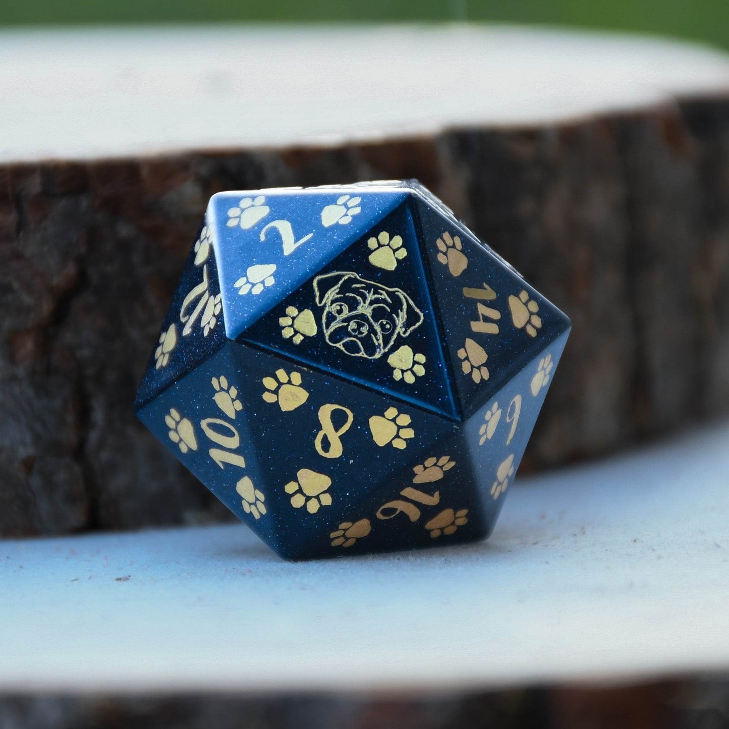 Pug Puppy Paws Blue Sandstone 30mm D20 - 