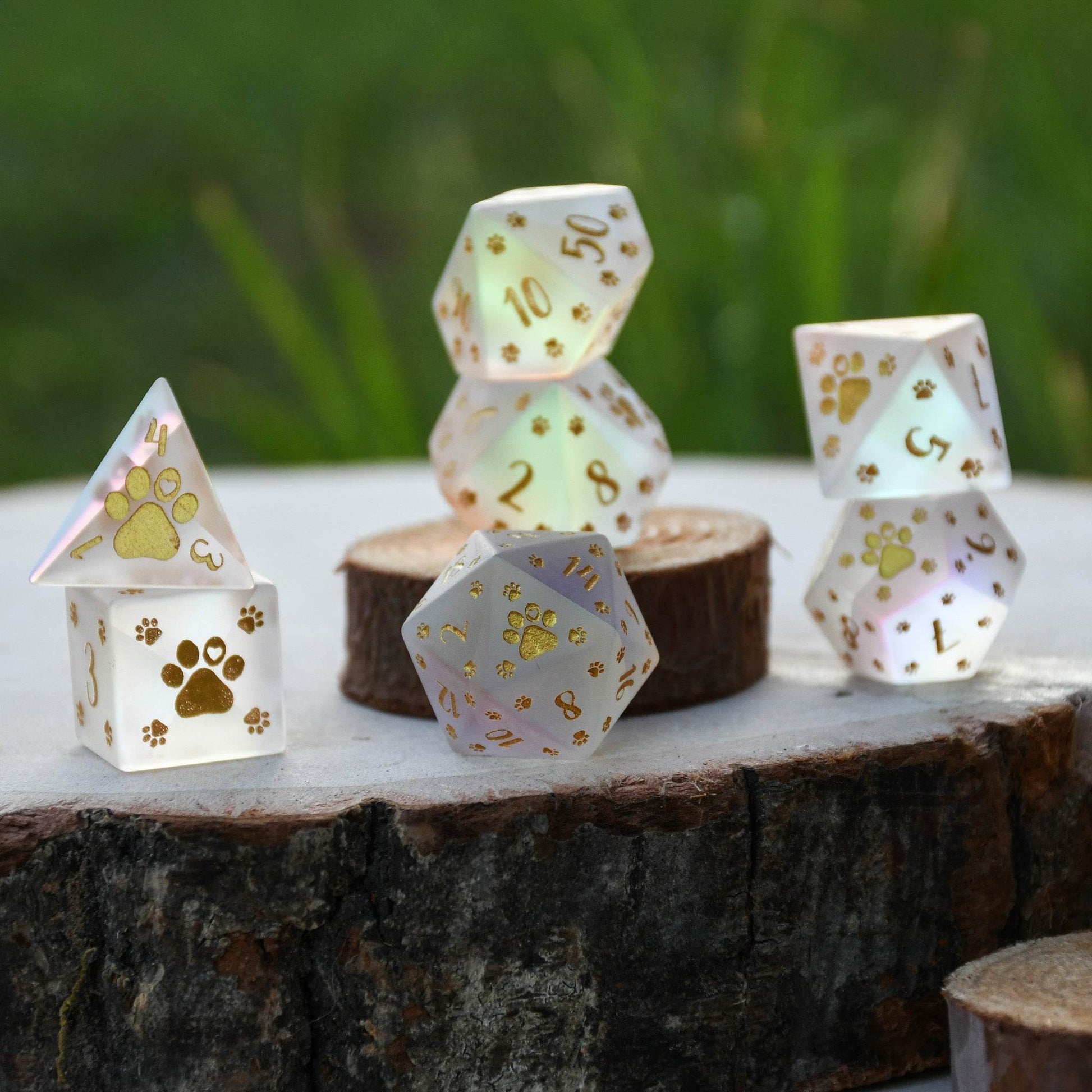 Puppy Paws Frosted Prism Glass Dice Set - 