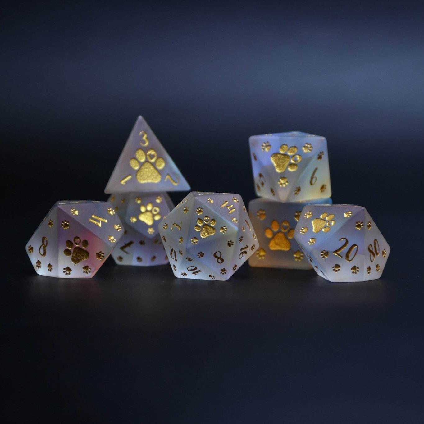 Puppy Paws Frosted Prism Glass Dice Set - 
