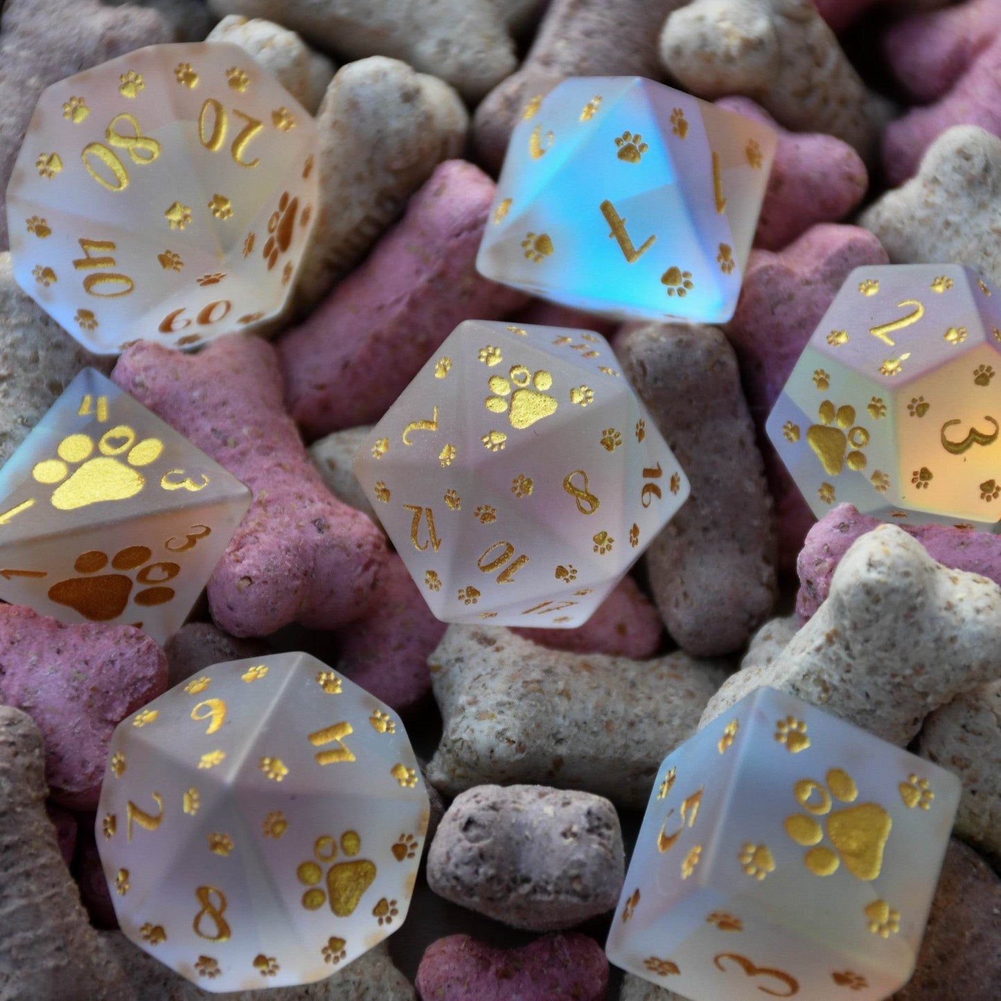 Puppy Paws Frosted Prism Glass Dice Set - 