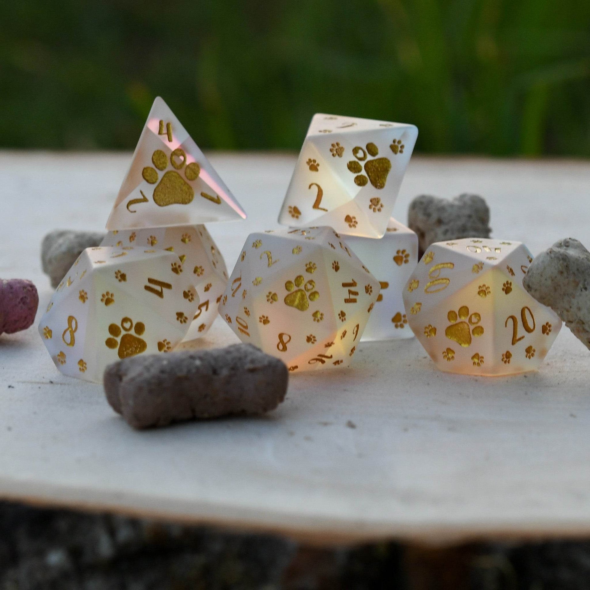 Puppy Paws Frosted Prism Glass Dice Set - 