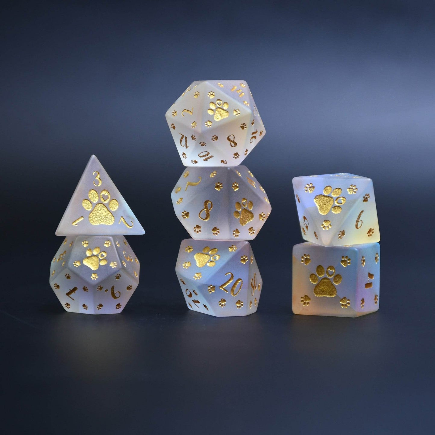 Puppy Paws Frosted Prism Glass Dice Set - 