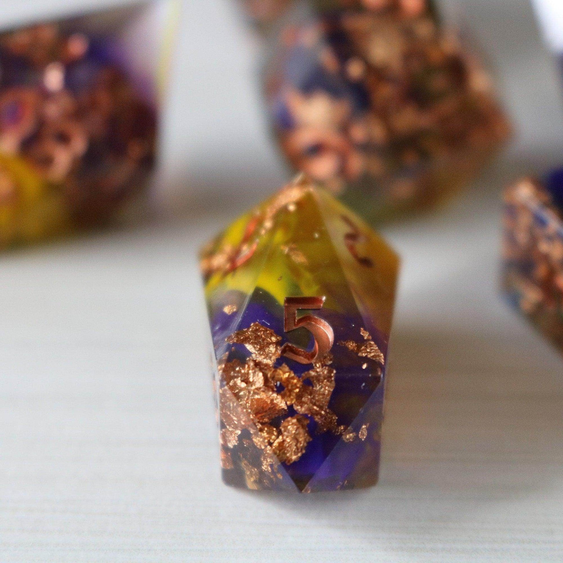 Purple And Gold Handmade Resin DND Dice Set - Only 1 D20